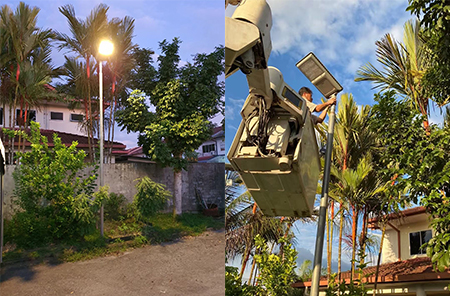 Lampadaire solaire 100W tout en un dans les villages de Malaisie